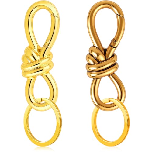 2Pcs Cute Carabiner Clip Cool Brass Twist Knot Clasp Keychain Gold Bag Charms Y2k Designer Purse Charms Fashion Carabiner Key Ring Bag Charm for Women Men Accessories Golden Key Chain for Handbag