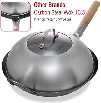 YOSUKATA Wok Lid 12.8 In for 13.5-In Wok - Premium Stainless Steel Cover with Tempered Glass Insert Steam Holes and Ergonomic Handle - Durable Stainless Steel Accessories - Dishwasher-Safe