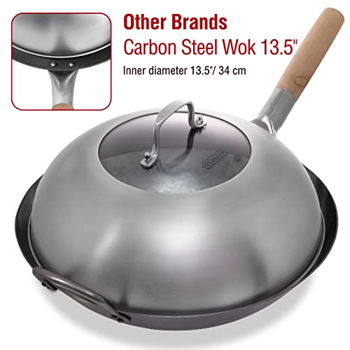 YOSUKATA Wok Lid 32.5 cm for Wok 34 cm - Premium Stainless Pan Cover with Tempered Glass Insert Steam Holes and Ergonomic Handle - Durable Asian Accessories -Dishwasher-Safe Lid