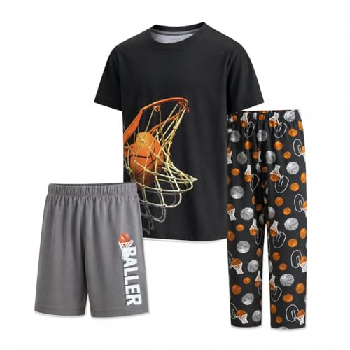 Image of US Angels Boys Pajamas Set | 3-Piece Pant, Shirt, Shorts Sleepwear Pjs for Kids | Loose Fit, Soft, Breathable Blue Plaid