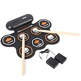 7 Pads Bluetooth Electric Drum Set, Portable Roll Up Electronic Drum Pad with Pedals & Sticks, Recording Function, Great Holiday Xmas Birthday Gift for Kids