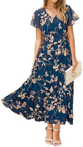 Simplee Womens Floral Maxi Dress Short Sleeve Summer Boho Wedding...
