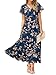 Simplee Womens Floral Maxi Dress - Short Sleeve Summer Boho Wedding Guest Dress Empire Waist Chiffon Modest Midi Dresses Blue,L