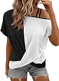 Dokotoo Off The Shoulder Shirts for Women Summer Twist Knot Sexy Short Sleeve Tunic Tops Womens Tops Spring Tops for Women 2025 Black X Large