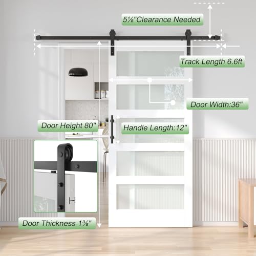 Image of Fredbeck 36x80 White Frosted Glass Barn Door with 6.6FT Hardware Kit,Modern