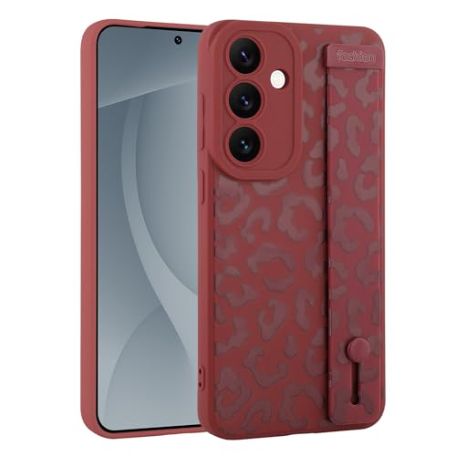Image of Compatible with Samsung Galaxy S25 Case with Strap Wrist Wine Red