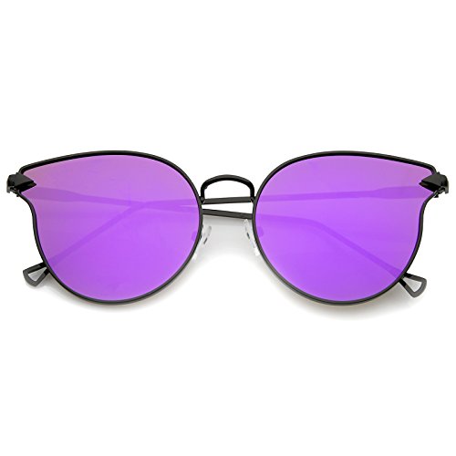 zeroUV - Metal Frame Arrow Temples Cateye Sunglasses For Women With Colored Mirror Flat Lens 58mm