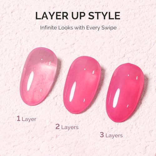 Image of MelodySusie Pink Gel Nail Polish, 0.5Fl.oz Jeweliver Jelly Gel Polish Neon Pink Jelly Rose Nails Sheer Soak Off UV LED Light Cure Gift for Women Girls Nail Art Manicure JIG14