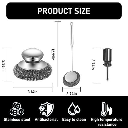 Image of Stainless Steel Wool Metal Wire Scrubber Sponge Scouring Pads, Silver | 7pcs