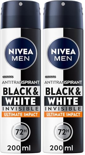 NIVEA MEN Déodorant anti-transpirant Spray Black&White Ultimate Impact 200 ml, antitranspirant homme protection 48H, antitranspirant aisselles sans alcool...