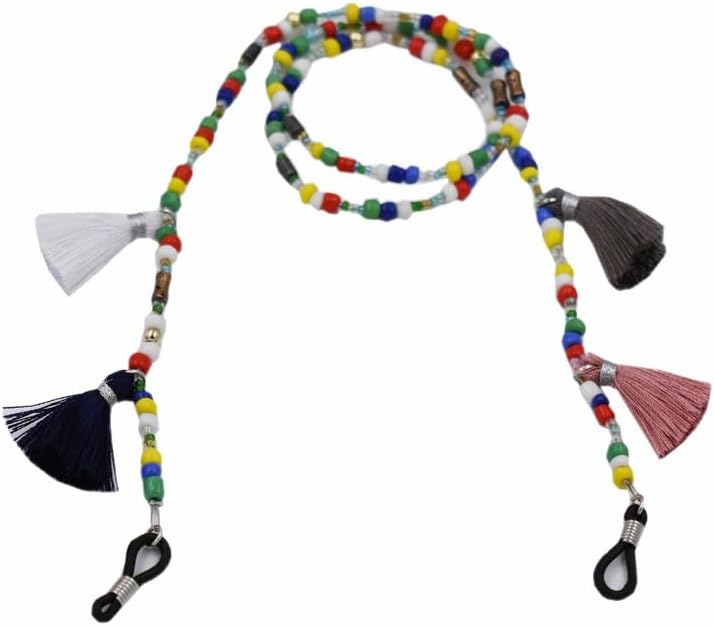 Handmade Beads Eyewear Accessories Mixed Color Rice Acrylic Eyeglass Chains Tassel Lanyard