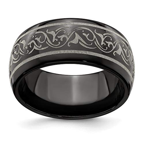 Edward Mirell Black Titanium Domed Laser Patterned 10mm Wedding Band - Size 11