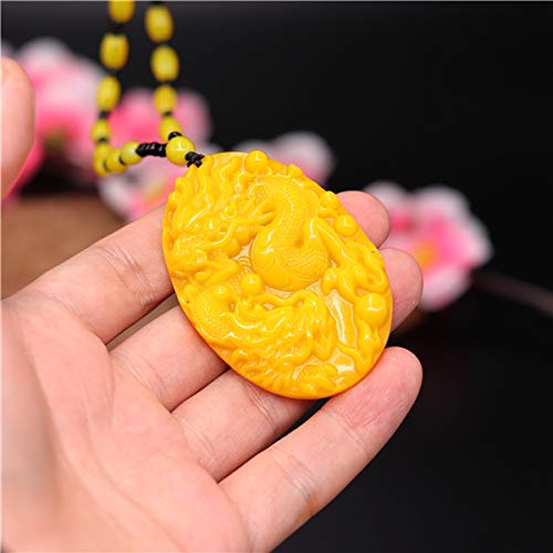 EASTCODE Natural Yellow Hetian Jade Stone Dragon Pendant Beads Necklace Chinese Jadeite Jewelry Charm Amulet Carved Gifts for Women Men