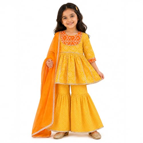 Image of LITTLE GINNIE Girls Kurta Sharara Set | Traditional Ethnic Wear for Kids