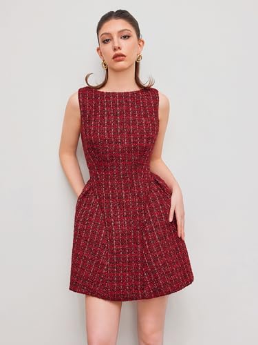 CIDER Mini Dress Sleeveless Tweed Ruffle Short Dresses Boat Neck Middle Waist Party Dress2