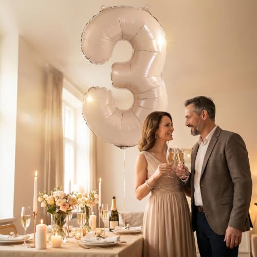 Image of YPSelected 32 Inch Large Foil Helium Number Balloon Birthday Wedding Party 0-9 (Cream, 3)