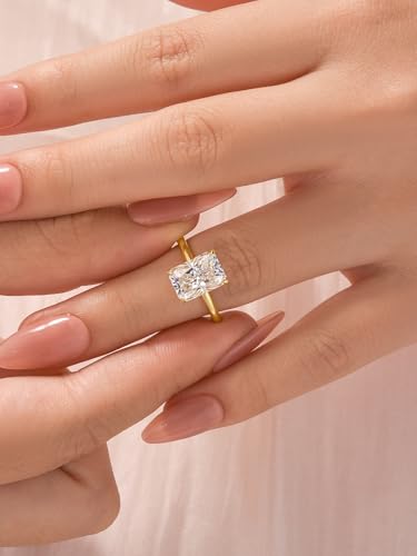 3.0CT Elongated Radiant Cut Moissanite Engagement Ring for Women, S925 Sterling Silver Lab-Created D Color VVS1 Simulated Diamond Solitaire Promise Ring2