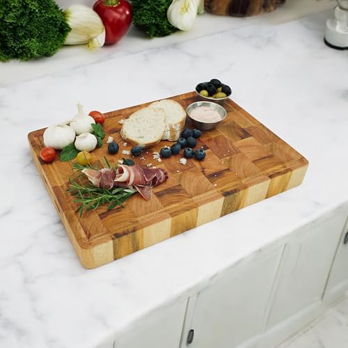 Tabla de cortar de madera de caoba de end grain con ranura para jugos, bloque grueso para preparación en cocina, para carne, pan, queso y charcutería, 35.56 cm x 25.4 cm x 3.81 cm miniatura 5