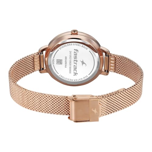 Image of Fastrack Stunners X Quartz Analog with Dark Blue Dial Rose Gold Stainless Steel Strap Watch for Girls - 68048WM03