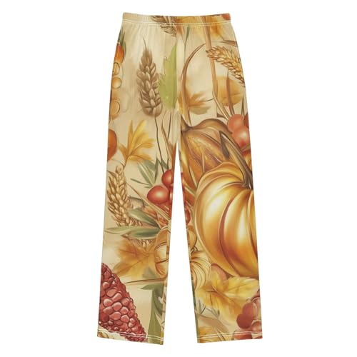 Autumn Harvest Pumpkin Boys Long Pants Soft Trousers Elastic Waist Kids Lounge Bottoms with Pockets S-XL