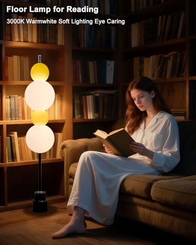 Image of Lightdot Yellow Globe Floor Lamp with 3 Color Temperatures LED Bulbs Included,Dimmable Floor Lamps with Touch Switch,Unique Modern Standing Tall Lamp for Bedroom Living Room /Sofa Beside /Corner Decor