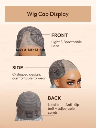 Image of Beauty Forever Salt and Pepper Layered Bob Wig Human Hair 6.5x5x1.5 Side Part Minimalist Lace Glueless Grey Wig with Face-Framing Layers Shoulder Length Outward Flip Ends Pre Cut Wear Go Wig 8inch