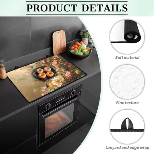 Image of Glass Ceramic Top Stove Cover for Electric Stove Anti-Scratch Cooktop Cover Flat Stove Top Mat Kitchen Decor Accessories, 29 x 21 Inch, Hummingbird Floral