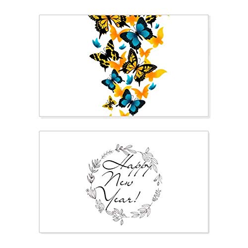 Tarjeta de felicitación de año nuevo con mariposas de colores llenas de vida