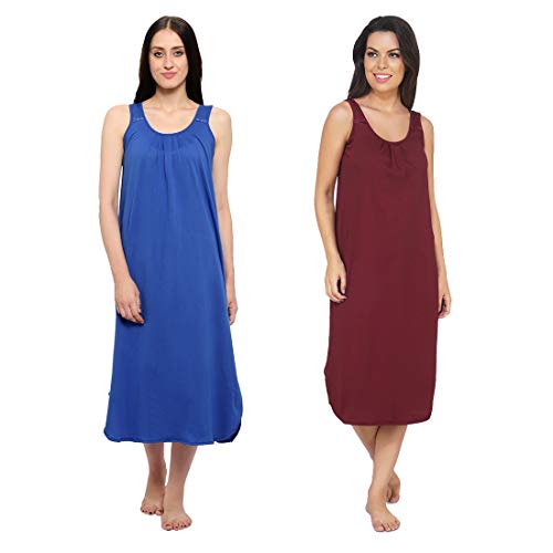 Image of BLAZON Women's Cotton Hosiery Solid Maxi Nighty Slip (Pack of 2) Available Sizes: S, M, L, XL, 2XL, 3XL, 4XL, 5XL