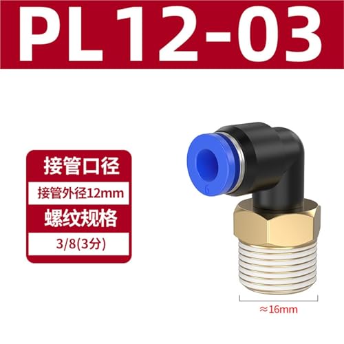 Conector rápido neumático PL12-03 de codo roscado para accesorios de bombas 3