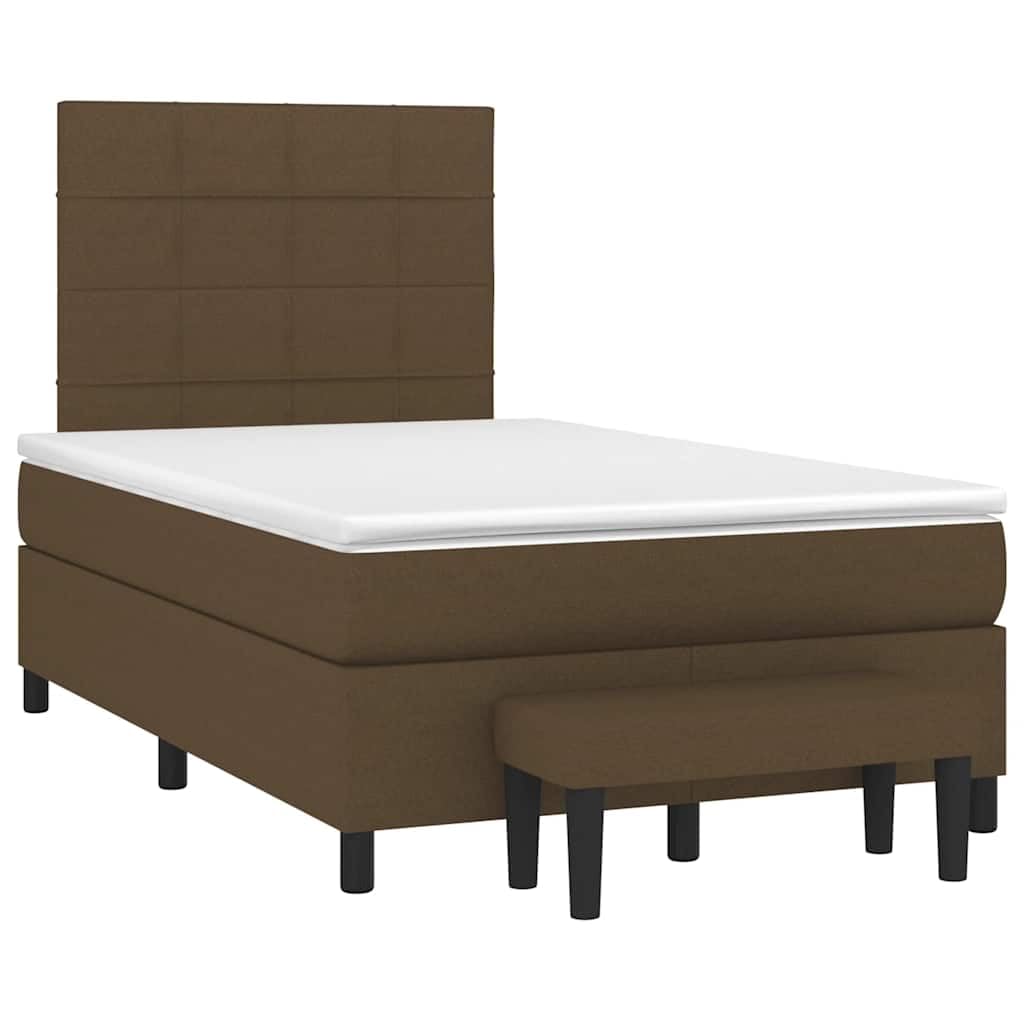Letto a molle, 120 x 190 cm, marrone scuro, tessuto con materasso a molle insacchettate, testiera regolabile in altezza e pouf, per camera da letto, camera dei ragazzi, camera degli ospiti