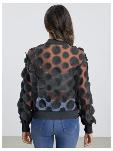 Floerns Women's Sheer Mesh Zip Up Bomber Jacket Long Sleeve Baseball Collar Outwear Tops2