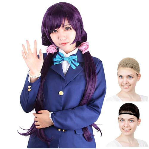 Perruque cosplay CaseEden long 100cm Dark Purple Blanc Mel Choi avec bonnet perruque net x2