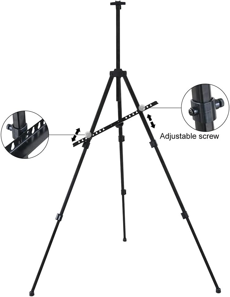 HBJWOV Portable Adjustable Metal Sketch Easel Stand Foldable Travel Easel Aluminum Alloy Easel Sketch Drawing for Artist Art Supplies