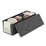 Foldable Storage Ottoman Bench, Storage Chest, End of Bed Foot Rest Stool with Padded Seat, 43 Inch Bedroom Bench for Living Room, Support 660lbs, Grey