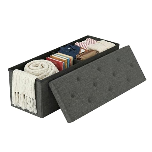 Foldable Storage Ottoman Bench 43-Inch Grey