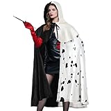 NatuBeau Halloween Costumes Woman 2025, Witch Cloak for Women with Hood, Dalmatian Halloween Costumes Set with Dalmatian Hooded Cape, Red Gloves and Accessory Holder