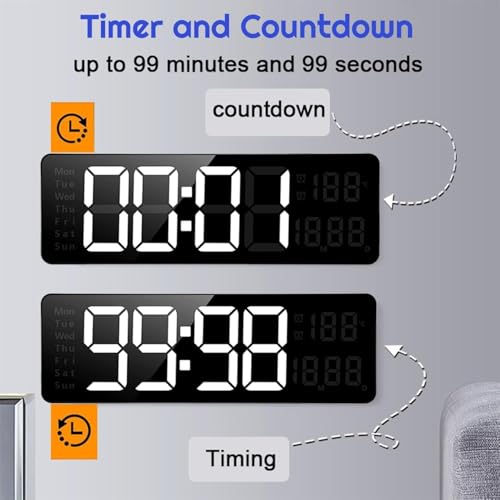 Image of Digital Alarm Clock Wall /Table - 16.2 Inch Large LED Display with Date & Week, Remote Control, Big Wall Clock for Bedroom, Living Room, Office (Font Colour May Vary)