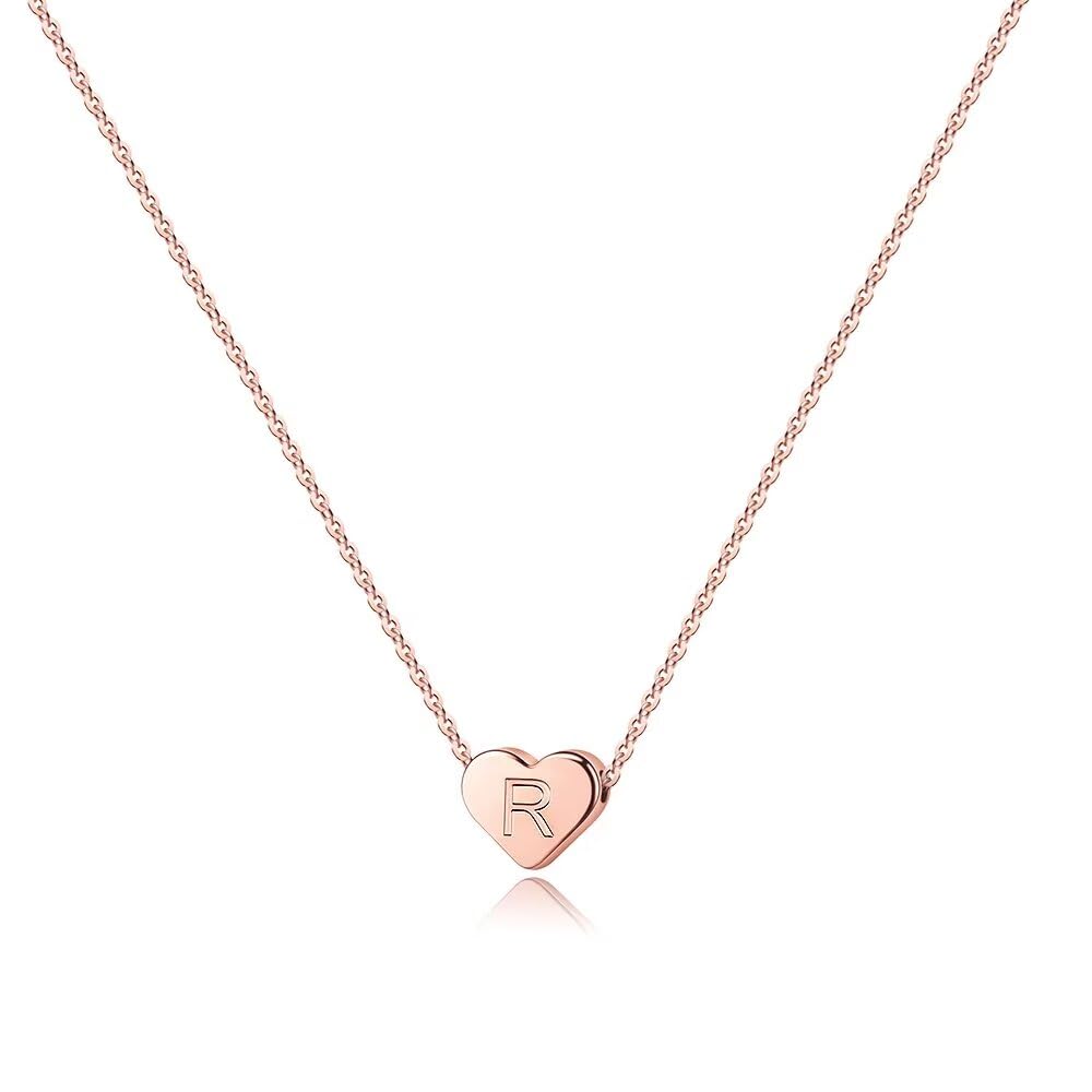 Tiny Heart Initial Necklaces for Girls - 14K Rose Gold Filled Heart Pendant Handmade Dainty Heart Letter Initial Necklaces for Teen Girls Jewelry Gifts