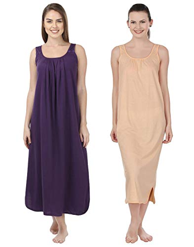 Image of BLAZON Women's Cotton Hosiery Solid Maxi Nighty Slip (Pack of 2) Available Sizes: S, M, L, XL, 2XL, 3XL, 4XL, 5XL