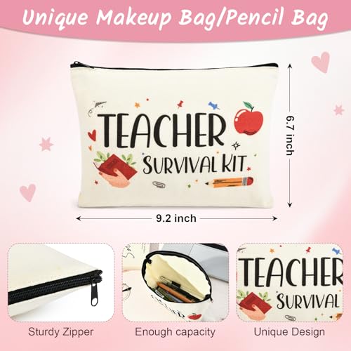 16PCS Teacher Appreciation Gifts Bulk Teacher Gifts Makeup Bags Survival Kit Appreciation Week Keychain Apple Bookmarks Pens for women4