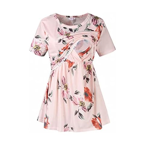 Zshosam Damen Stillshirt Kurzarm Umstands Nursing T-Shirt Tops floraler Streifendruck Schwangere Kurzarm Umstandskleidung Stillshirts Schwangerschaft Umstandsmode Sommer Tops Umstandstop Cover