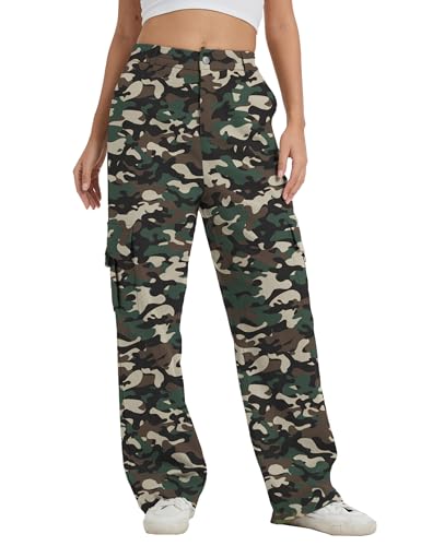 Image of Cargo Pants for Women High Waist Wide Leg Stretchy Pull On Baggy Casual Pants with Pockets