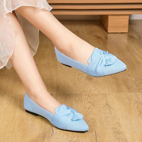 Image of HIULYCENCE Flats for Womens Pointed Toe Ballet Flats with Bow Comfortable Knit Dressy Flats