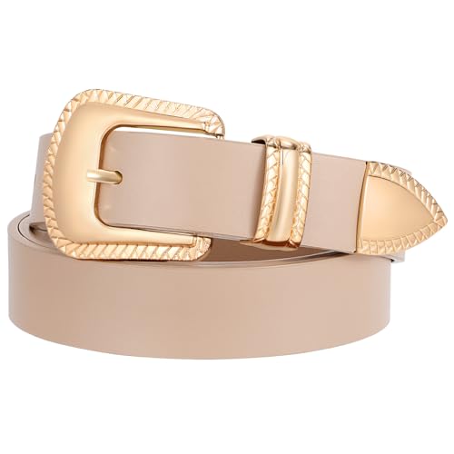 XZQTIVE Women's Leather Belt Vintage Western Belt Plus Size Ladies Belt Gold Silver Buckle for Jeans Pants Dresses