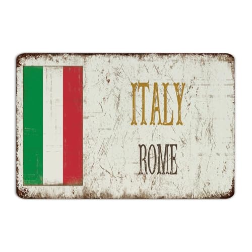 Customized Metal Tin Sign Italy-Rome Room Decor for Men Aluminum Tin Signs for Outdoor Pubs Club Office National Country Souvenir Road Art Poster Gift for Yard 12x18 Inch