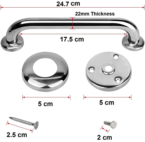 Image of RAB Grab Bar Handle Stainless Steel for Bathroom and Home Pack of 6-pcs (Code:- Hand Grab Bar, Finish:- Matt, Size:- 8 inch )