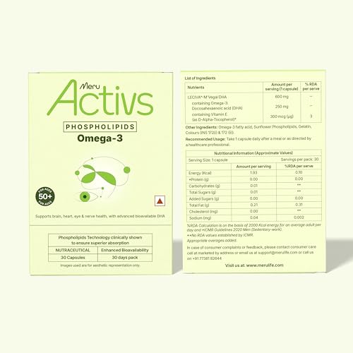 Image of Phospholipids Omega 3 Supplement for Adults 50+ | Algal DHA 250 mg | Enhanced Absorption Phospholipid Formula for Brain Eye and Heart Support Capsules | 30 Capsules