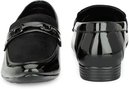 Image of Men's Black Patent Finish Formal Loafers | Stylish Slip-On Shoes for Men | Velvet & Glossy Designer Moccasins