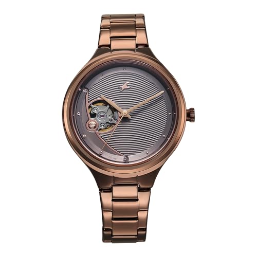 Image of Fastrack Automatic Brown Dial Metal Strap Watch for Girls